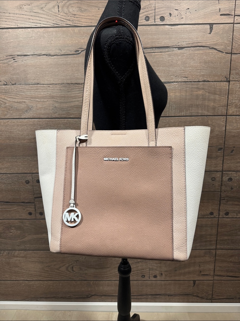 Michael Kors Pink and Cream Leather Tote with MK Charm